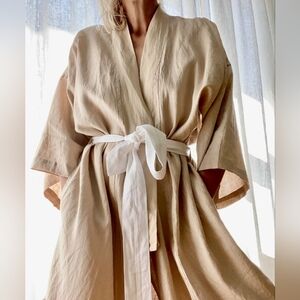 Deiji Studios Pure Linen Oatmeal Color Robe Kimono One Size